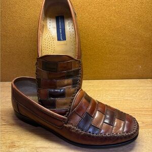 Giorgio Brutini Woven Leather Loafers Brown Men’s 9D Made in Brazil